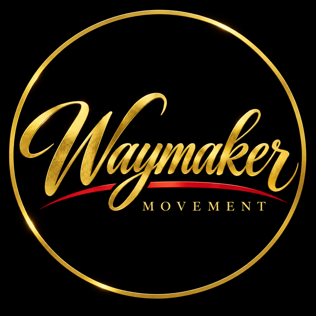 Waymaker Movement gold emblem with red underline on black